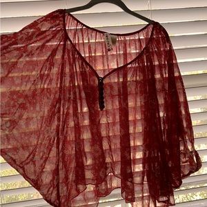 Sheer floral top in vermillion